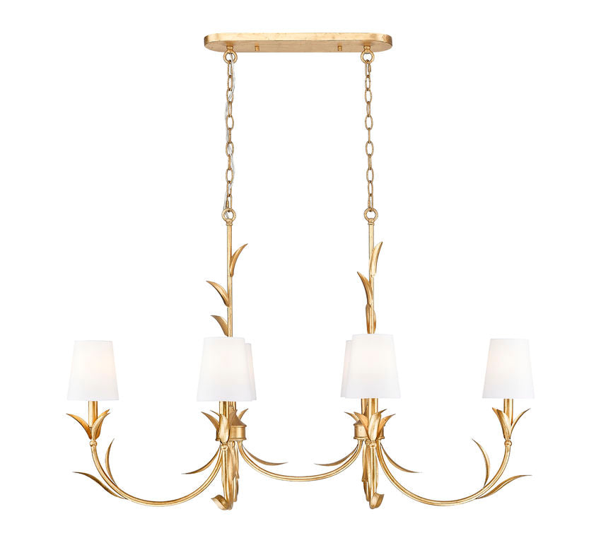 Z-Lite Aslin 20" 6-Light Gold Leaf Steel Frame White Fabric Shade Linear Chandelier