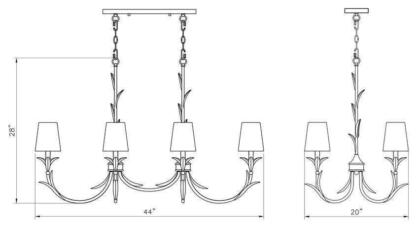 Z-Lite Aslin 20" 6-Light Gold Leaf Steel Frame White Fabric Shade Linear Chandelier