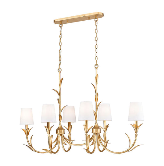 Z-Lite Aslin 20" 6-Light Gold Leaf Steel Frame White Fabric Shade Linear Chandelier