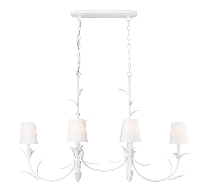Z-Lite Aslin 20" 6-Light Textured White Steel Frame White Fabric Shade Linear Chandelier