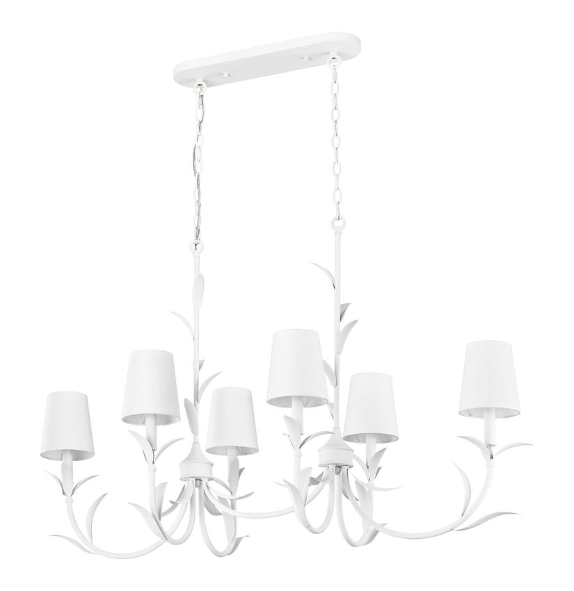 Z-Lite Aslin 20" 6-Light Textured White Steel Frame White Fabric Shade Linear Chandelier