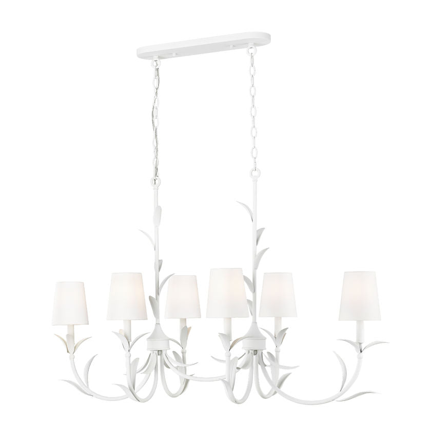 Z-Lite Aslin 20" 6-Light Textured White Steel Frame White Fabric Shade Linear Chandelier