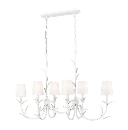 Z-Lite Aslin 20" 6-Light Textured White Steel Frame White Fabric Shade Linear Chandelier