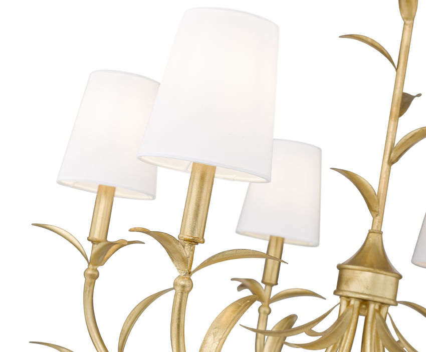 Z-Lite Aslin 31" 6-Light Gold Leaf Steel Frame White Fabric Shade Chandelier