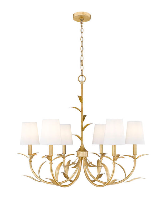 Z-Lite Aslin 31" 6-Light Gold Leaf Steel Frame White Fabric Shade Chandelier