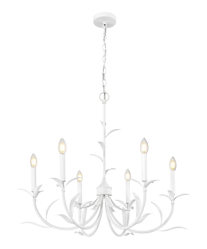 Z-Lite Aslin 31" 6-Light Textured White Steel Frame White Fabric Shade Chandelier