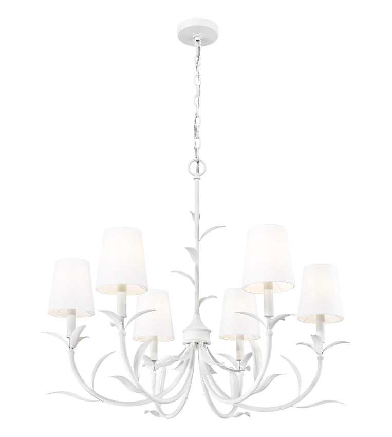 Z-Lite Aslin 31" 6-Light Textured White Steel Frame White Fabric Shade Chandelier