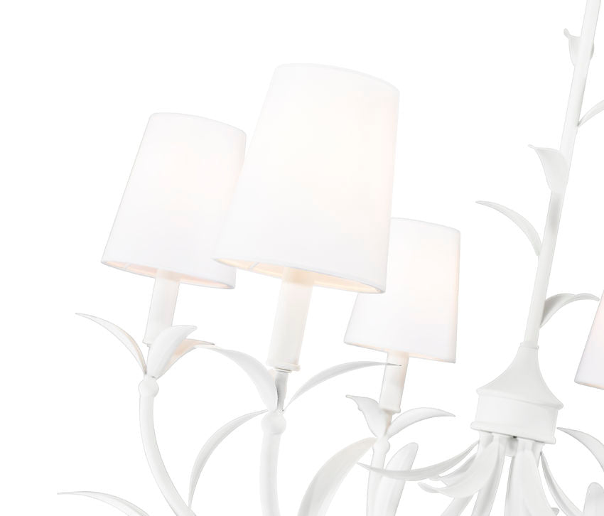 Z-Lite Aslin 31" 6-Light Textured White Steel Frame White Fabric Shade Chandelier