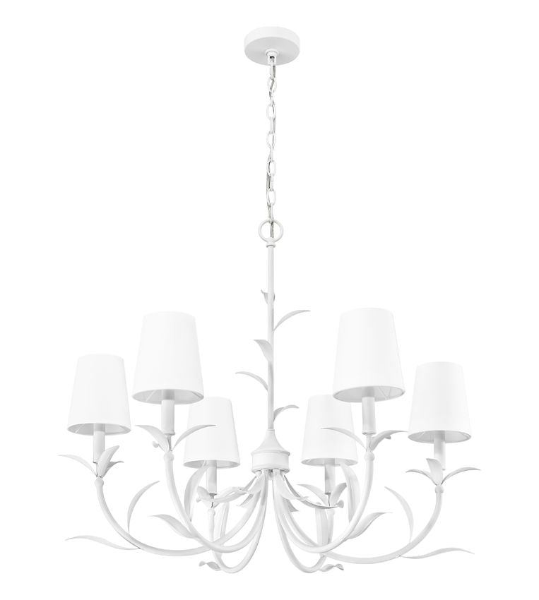 Z-Lite Aslin 31" 6-Light Textured White Steel Frame White Fabric Shade Chandelier