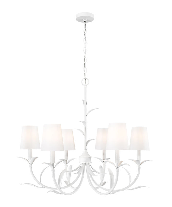 Z-Lite Aslin 31" 6-Light Textured White Steel Frame White Fabric Shade Chandelier