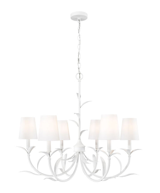 Z-Lite Aslin 31" 6-Light Textured White Steel Frame White Fabric Shade Chandelier