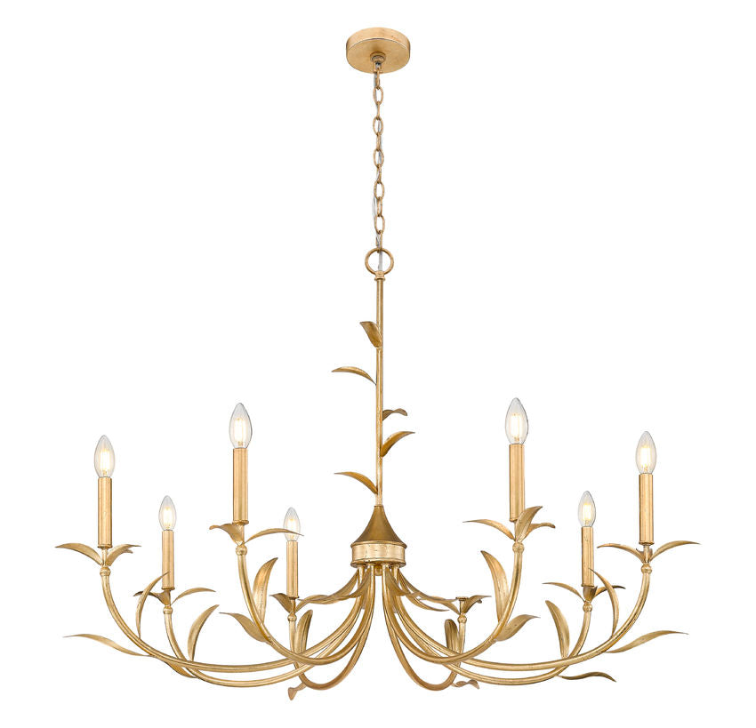 Z-Lite Aslin 42" 8-Light Gold Leaf Steel Frame White Fabric Shade Chandelier