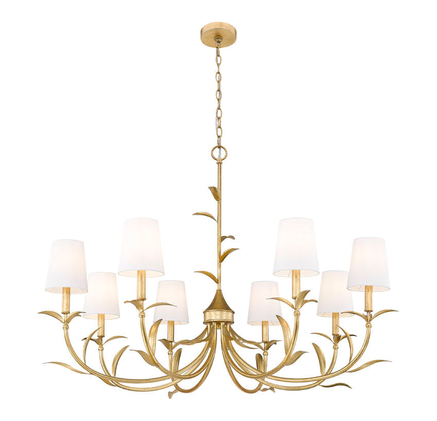 Z-Lite Aslin 42" 8-Light Gold Leaf Steel Frame White Fabric Shade Chandelier