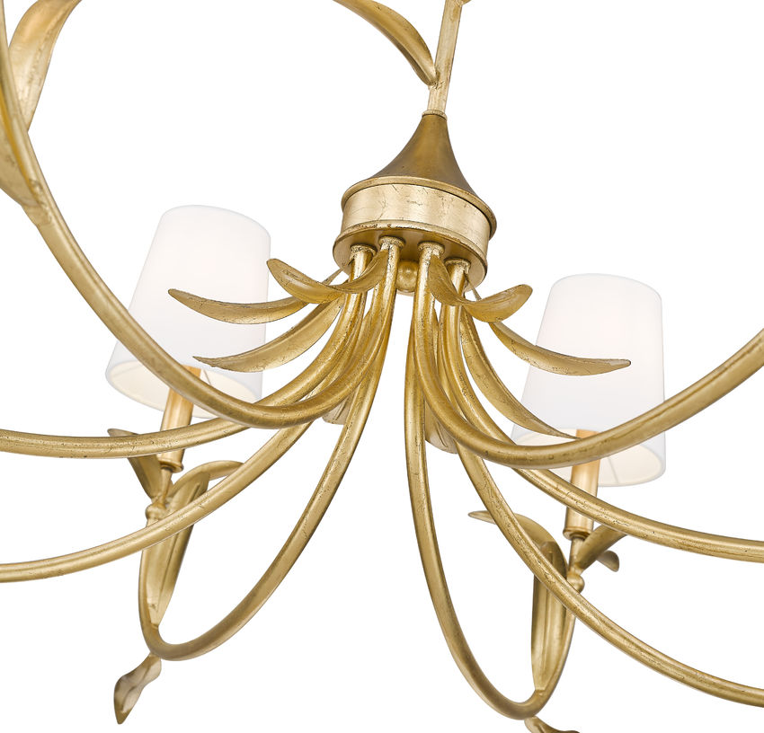 Z-Lite Aslin 42" 8-Light Gold Leaf Steel Frame White Fabric Shade Chandelier