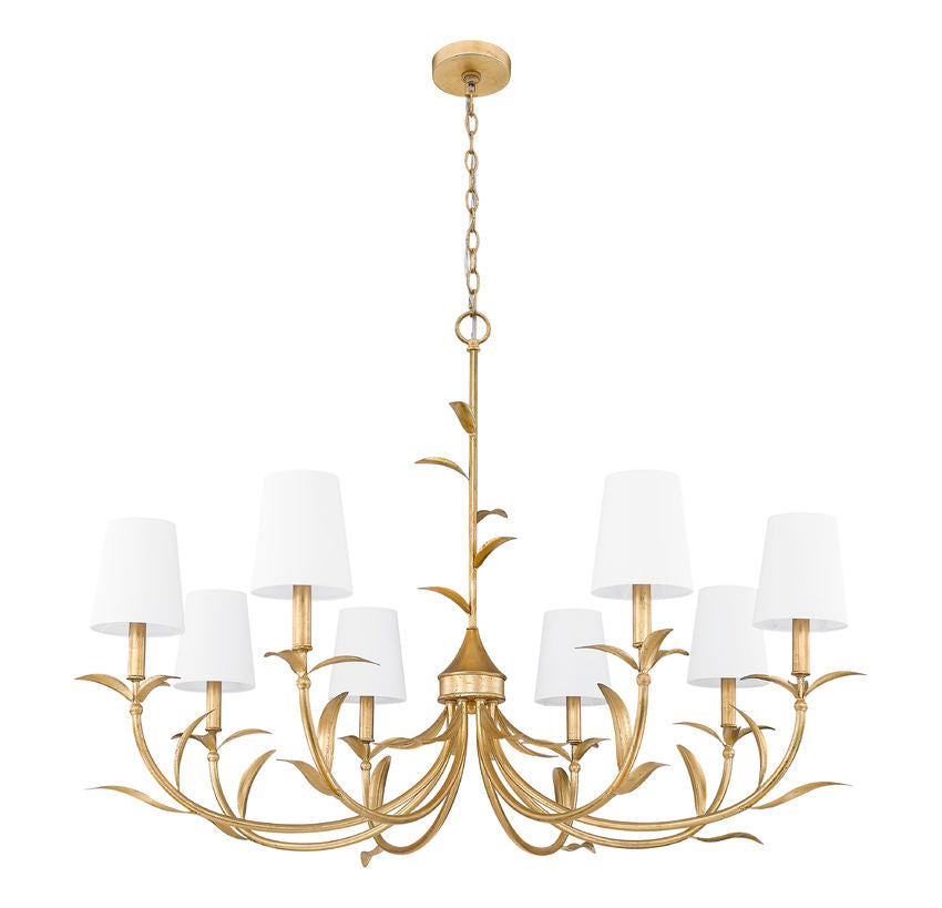 Z-Lite Aslin 42" 8-Light Gold Leaf Steel Frame White Fabric Shade Chandelier