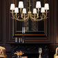 Z-Lite Aslin 42" 8-Light Gold Leaf Steel Frame White Fabric Shade Chandelier