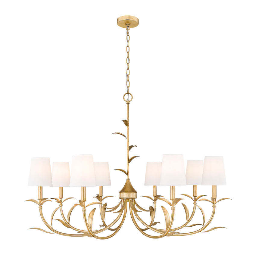 Z-Lite Aslin 42" 8-Light Gold Leaf Steel Frame White Fabric Shade Chandelier