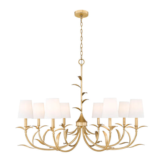 Z-Lite Aslin 42" 8-Light Gold Leaf Steel Frame White Fabric Shade Chandelier