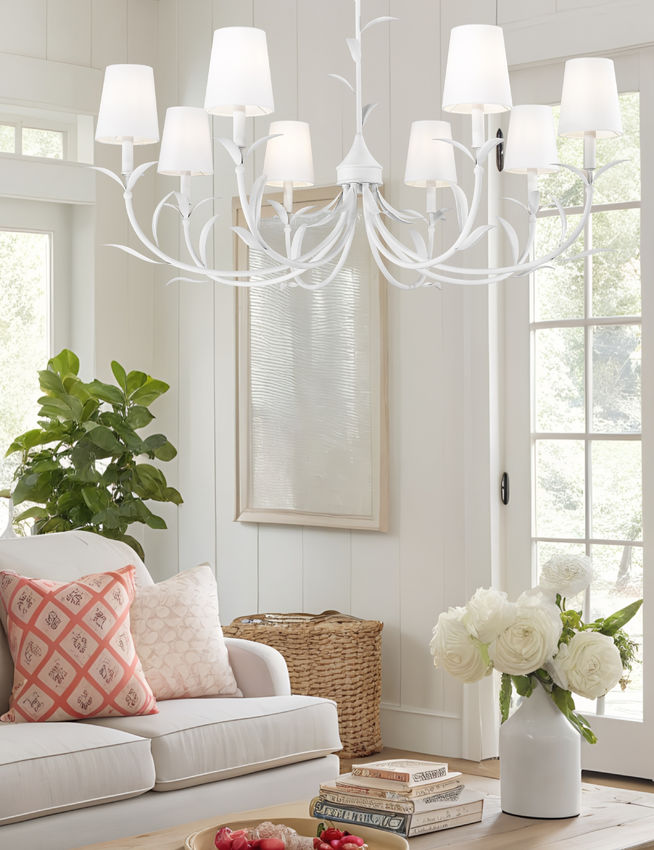 Z-Lite Aslin 42" 8-Light Textured White Steel Frame White Fabric Shade Chandelier