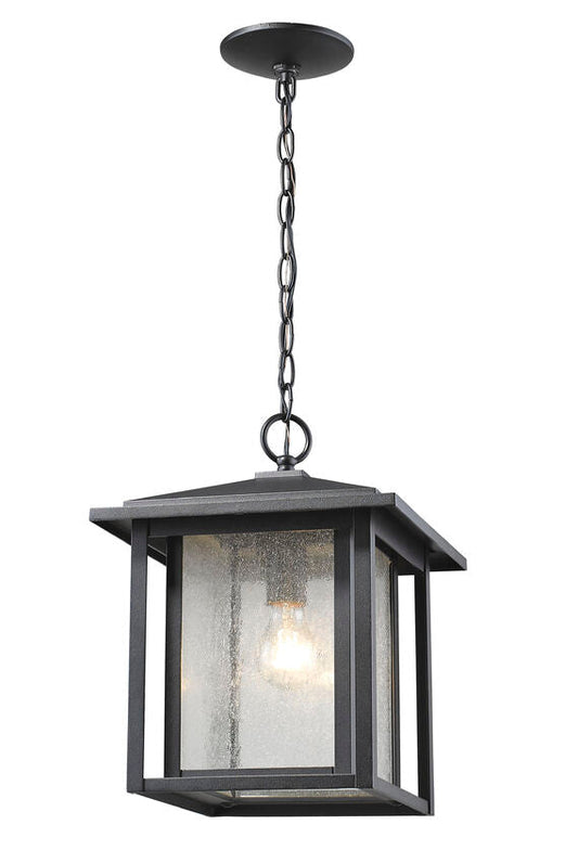 Z-Lite Aspen 11" 1-Light Black Aluminum Outdoor Chain Mount Ceiling Fixture With Clear Seedy Glass Shade