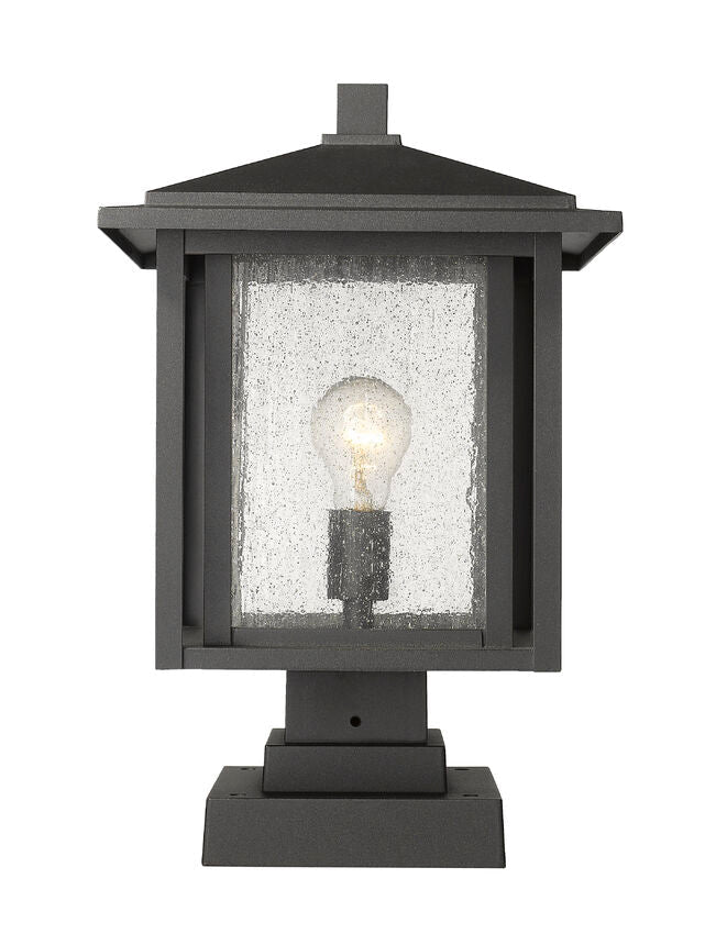 Z-Lite Aspen 11" 1-Light Black Outdoor Pier Mounted Fixture and Square Pier Mount Hardware With Clear Seedy Glass Shade