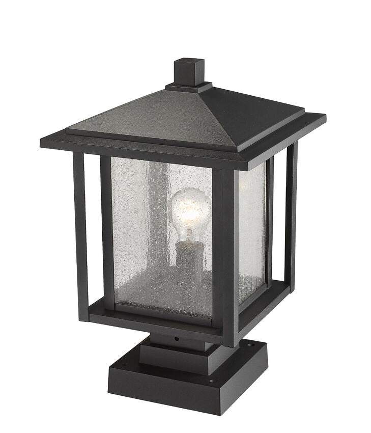 Z-Lite Aspen 11" 1-Light Black Outdoor Pier Mounted Fixture and Square Pier Mount Hardware With Clear Seedy Glass Shade