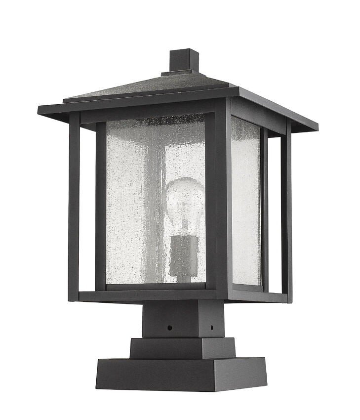 Z-Lite Aspen 11" 1-Light Black Outdoor Pier Mounted Fixture and Square Pier Mount Hardware With Clear Seedy Glass Shade