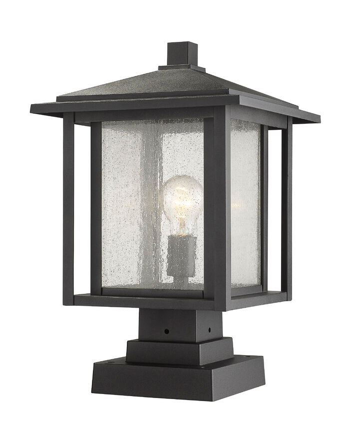 Z-Lite Aspen 11" 1-Light Black Outdoor Pier Mounted Fixture and Square Pier Mount Hardware With Clear Seedy Glass Shade
