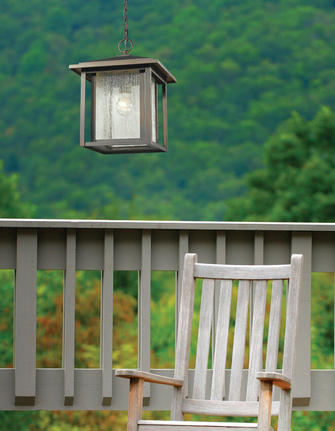 Z-Lite Aspen 11" 1-Light Oil Rubbed Bronze Aluminum Outdoor Chain Mount Ceiling Fixture With Clear Seedy Glass Shade