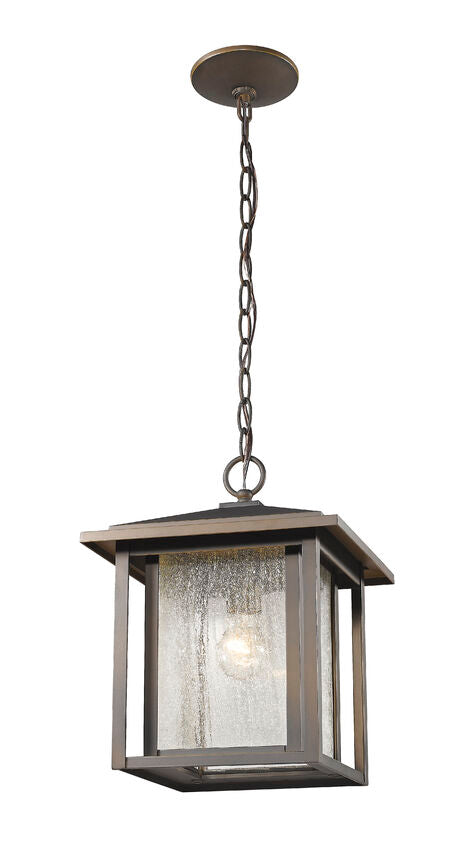 Z-Lite Aspen 11" 1-Light Oil Rubbed Bronze Aluminum Outdoor Chain Mount Ceiling Fixture With Clear Seedy Glass Shade