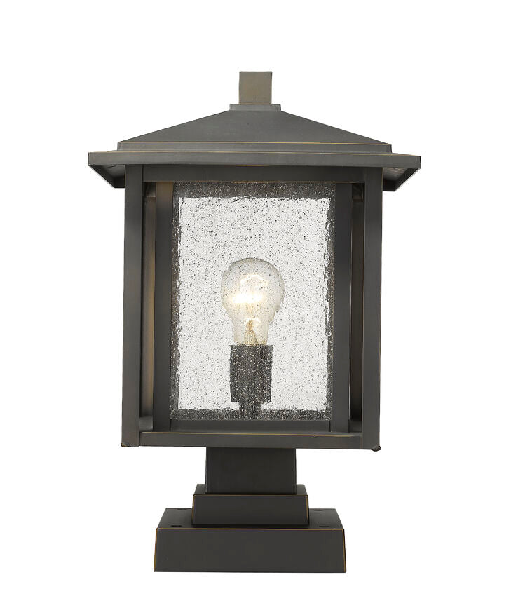 Z-Lite Aspen 11" 1-Light Oil Rubbed Bronze Outdoor Pier Mounted Fixture and Square Pier Mount Hardware With Clear Seedy Glass Shade