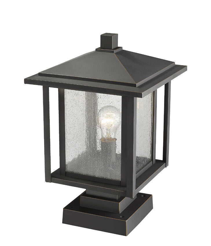 Z-Lite Aspen 11" 1-Light Oil Rubbed Bronze Outdoor Pier Mounted Fixture and Square Pier Mount Hardware With Clear Seedy Glass Shade