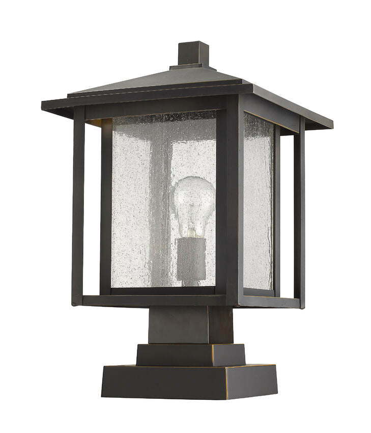 Z-Lite Aspen 11" 1-Light Oil Rubbed Bronze Outdoor Pier Mounted Fixture and Square Pier Mount Hardware With Clear Seedy Glass Shade