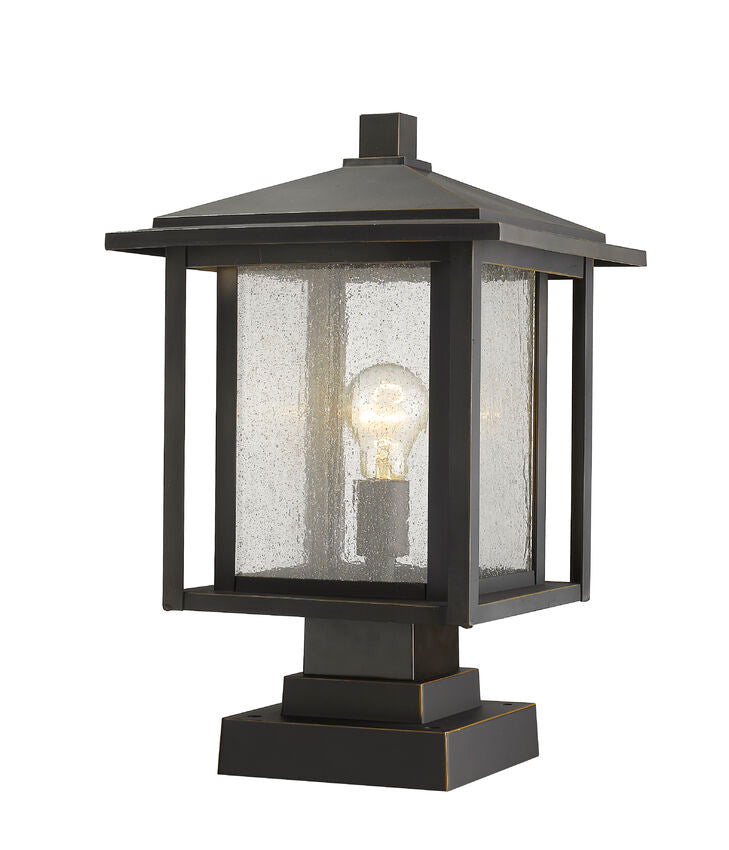 Z-Lite Aspen 11" 1-Light Oil Rubbed Bronze Outdoor Pier Mounted Fixture and Square Pier Mount Hardware With Clear Seedy Glass Shade