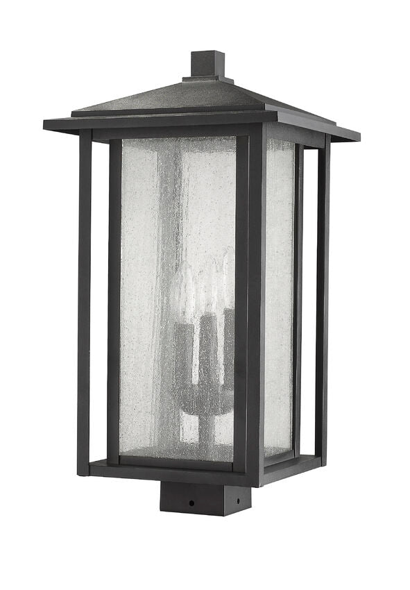 Z-Lite Aspen 11" W x 21" H 3-Light Black Outdoor Post Mount Fixture With Clear Seedy Glass Shade