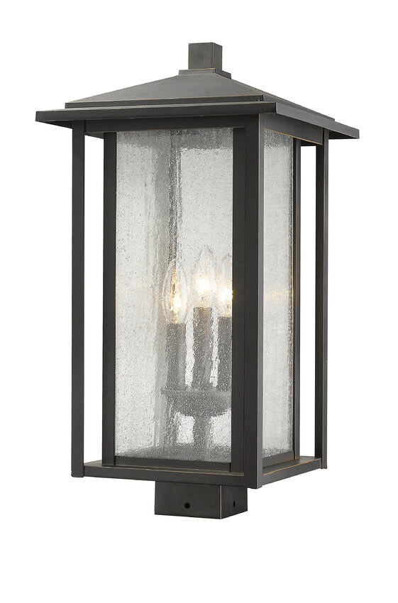 Z-Lite Aspen 11" W x 21" H 3-Light Oil Rubbed Bronze Outdoor Post Mount Fixture With Clear Seedy Glass Shade