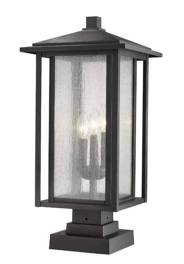Z-Lite Aspen 11" W x 24" H 3-Light Black Outdoor Pier Mounted Fixture and Square Pier Mount Hardware With Clear Seedy Glass Shade