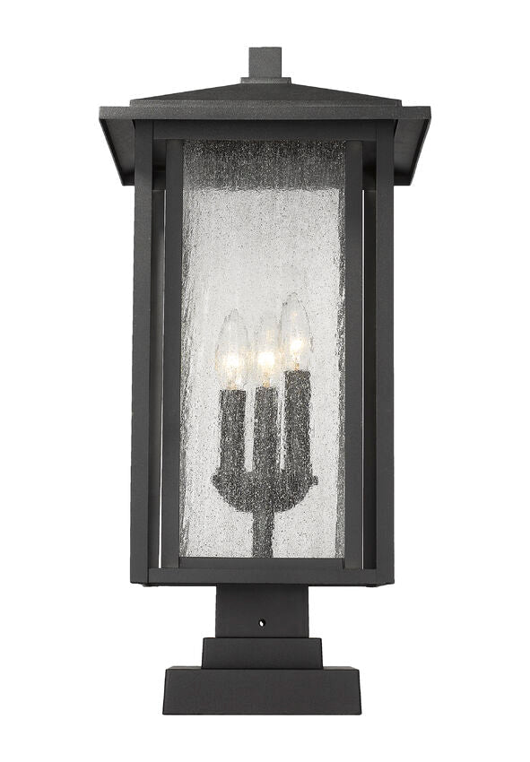 Z-Lite Aspen 11" W x 24" H 3-Light Black Outdoor Pier Mounted Fixture and Square Pier Mount Hardware With Clear Seedy Glass Shade