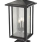 Z-Lite Aspen 11" W x 24" H 3-Light Black Outdoor Pier Mounted Fixture and Square Pier Mount Hardware With Clear Seedy Glass Shade