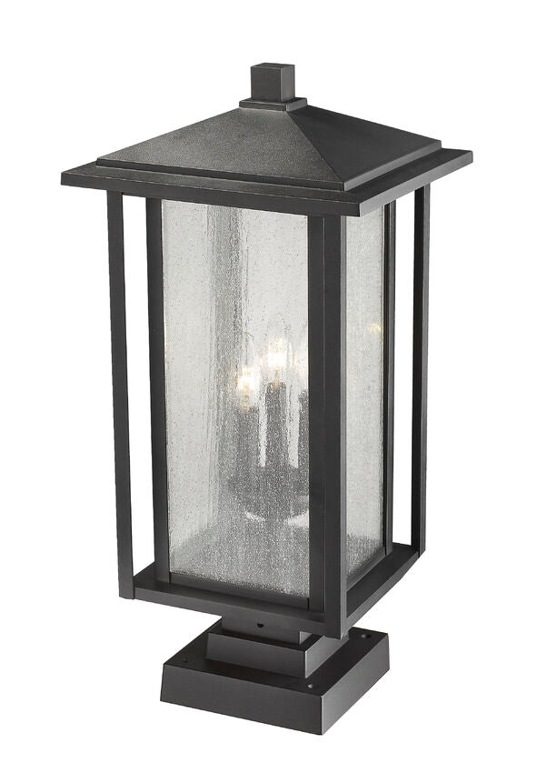 Z-Lite Aspen 11" W x 24" H 3-Light Black Outdoor Pier Mounted Fixture and Square Pier Mount Hardware With Clear Seedy Glass Shade