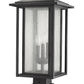 Z-Lite Aspen 11" W x 24" H 3-Light Black Outdoor Pier Mounted Fixture and Square Pier Mount Hardware With Clear Seedy Glass Shade