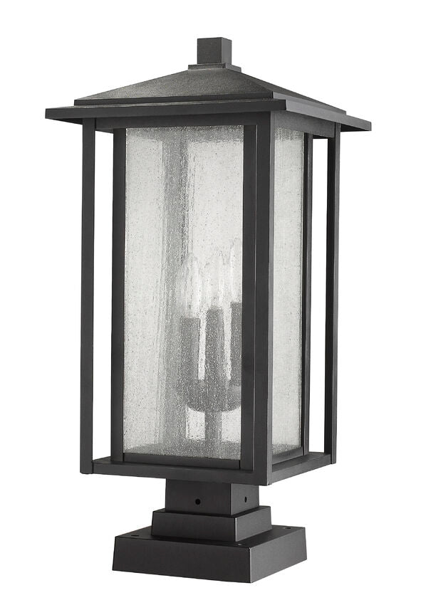 Z-Lite Aspen 11" W x 24" H 3-Light Black Outdoor Pier Mounted Fixture and Square Pier Mount Hardware With Clear Seedy Glass Shade