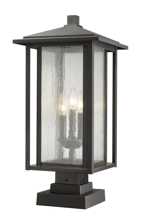 Z-Lite Aspen 11" W x 24" H 3-Light Oil Rubbed Bronze Outdoor Pier Mounted Fixture and Square Pier Mount Hardware With Clear Seedy Glass Shade
