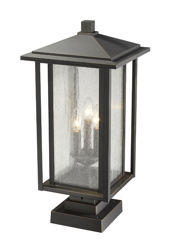 Z-Lite Aspen 11" W x 24" H 3-Light Oil Rubbed Bronze Outdoor Pier Mounted Fixture and Square Pier Mount Hardware With Clear Seedy Glass Shade