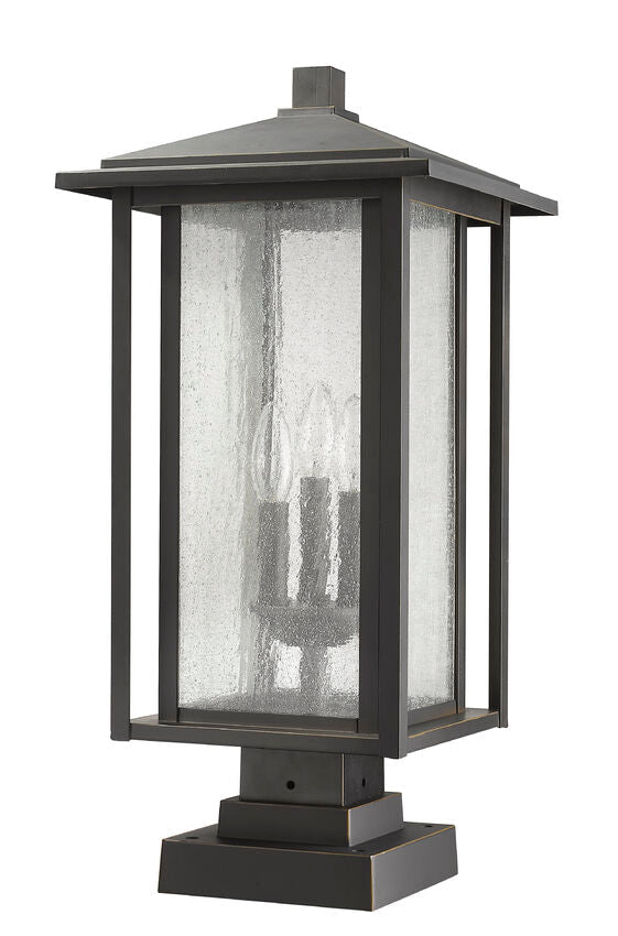 Z-Lite Aspen 11" W x 24" H 3-Light Oil Rubbed Bronze Outdoor Pier Mounted Fixture and Square Pier Mount Hardware With Clear Seedy Glass Shade