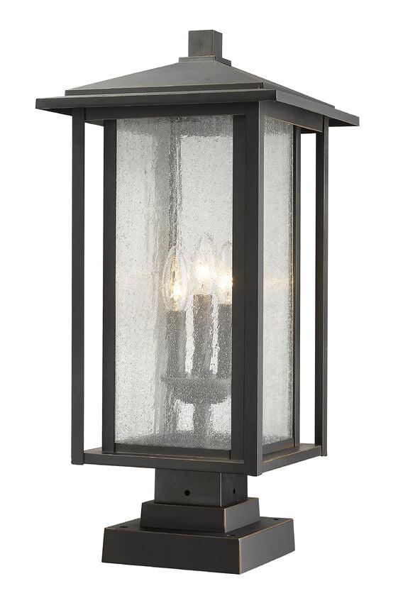 Z-Lite Aspen 11" W x 24" H 3-Light Oil Rubbed Bronze Outdoor Pier Mounted Fixture and Square Pier Mount Hardware With Clear Seedy Glass Shade