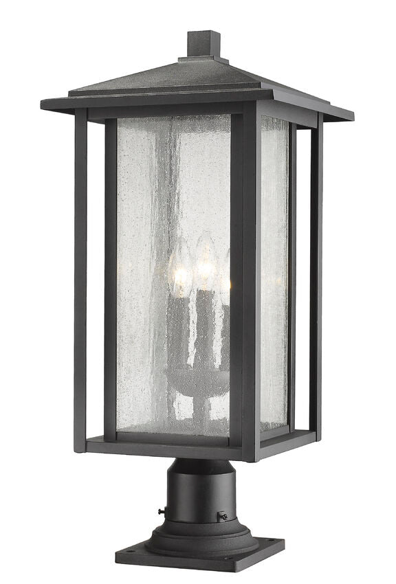 Z-Lite Aspen 11" W x 25" H 3-Light Black Outdoor Pier Mounted Fixture and Square Pier Mount Hardware With Clear Seedy Glass Shade