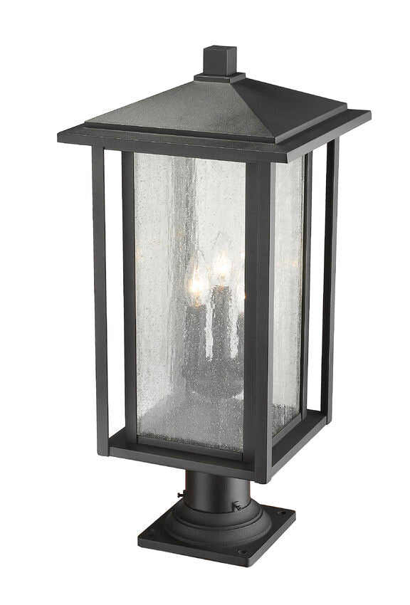 Z-Lite Aspen 11" W x 25" H 3-Light Black Outdoor Pier Mounted Fixture and Square Pier Mount Hardware With Clear Seedy Glass Shade