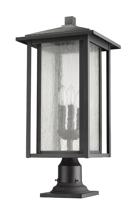 Z-Lite Aspen 11" W x 25" H 3-Light Black Outdoor Pier Mounted Fixture and Square Pier Mount Hardware With Clear Seedy Glass Shade