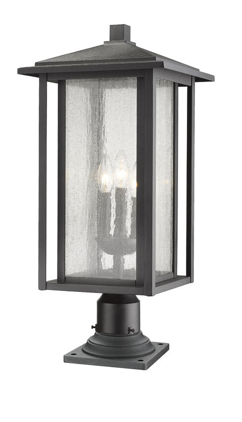Z-Lite Aspen 11" W x 25" H 3-Light Black Outdoor Pier Mounted Fixture and Square Pier Mount Hardware With Clear Seedy Glass Shade